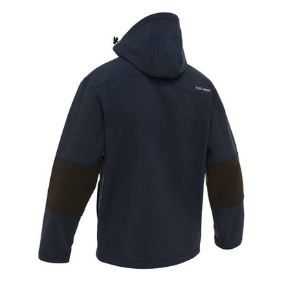 Bisley BJ6570 Flex And Move Hooded Soft Shell Jacket, navy, rear view
