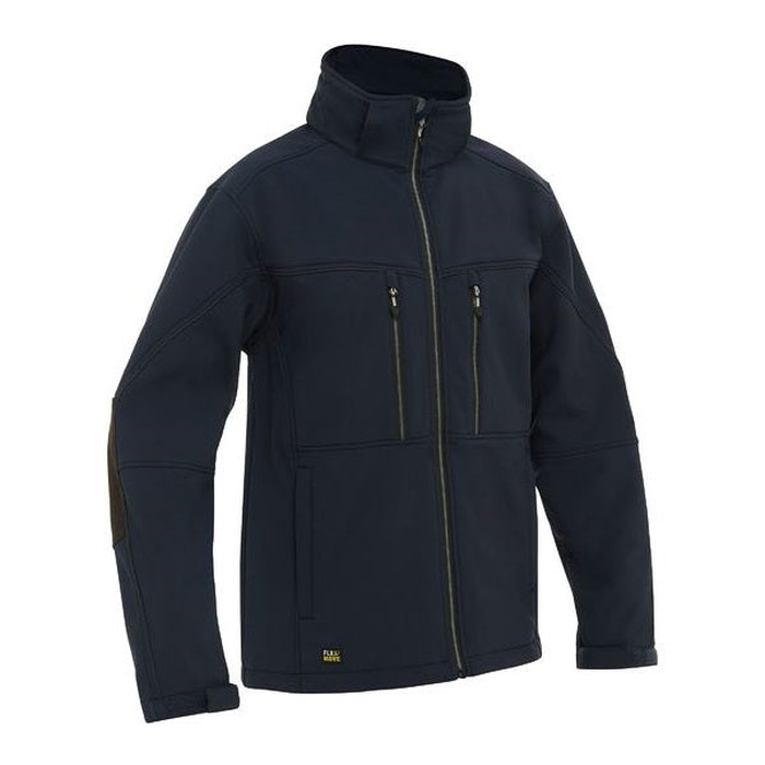 Navy blue, premium workwear, Bisley BJ6570 Flex And Move Hooded Soft Shell Jacket, front view