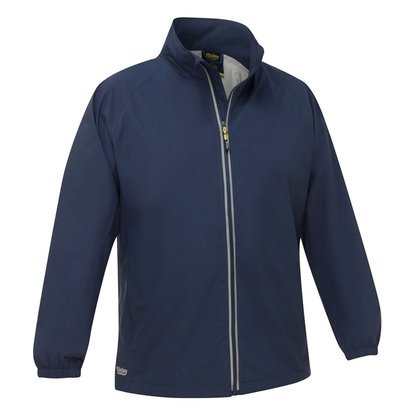 Navy blue, hi zip collar, waterproof, Bisley BJ6707 Packable Lightweight Ripstop Rain Jacket, front view