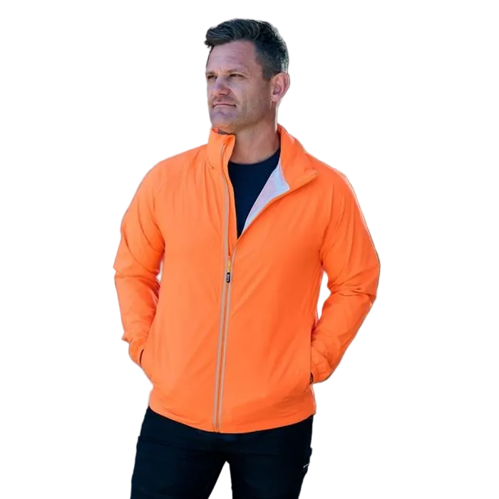 Bisley BJ6707 Packable Lightweight Ripstop Rain Jacket, fluro orange, model front view
