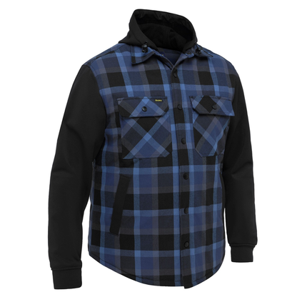 Blue check, mens, low pill, warm, Bisley BJ6708 Contrast Check Hooded Shirt, front view