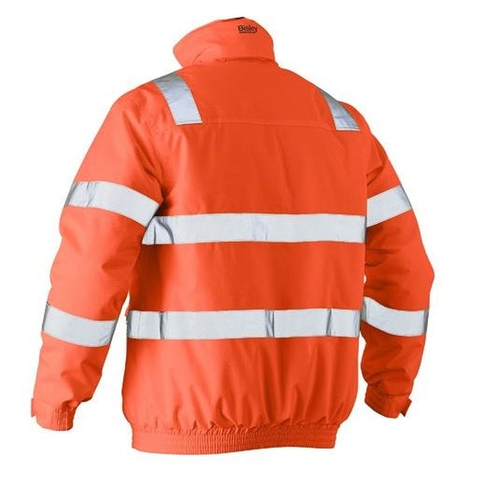 Bisley BJ6770T Taped HiVis Wet Weather Bomber Jacket, orange, rear view