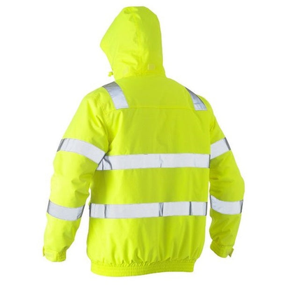 Bisley BJ6770T Taped HiVis Wet Weather Bomber Jacket, rear view, yellow
