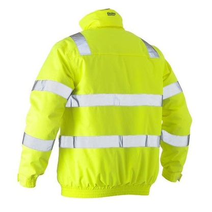 Bisley BJ6770T Taped HiVis Wet Weather Bomber Jacket, yellow, rear view