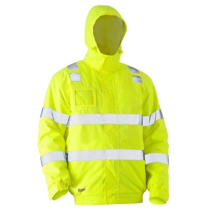 Bisley BJ6770T Taped HiVis Wet Weather Bomber Jacket, yellow, front view