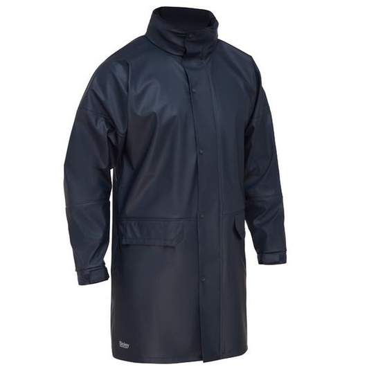 Navy, double layer waterproof fabric, Bisley BJ6835 Stretch PU Rain Coat, front view