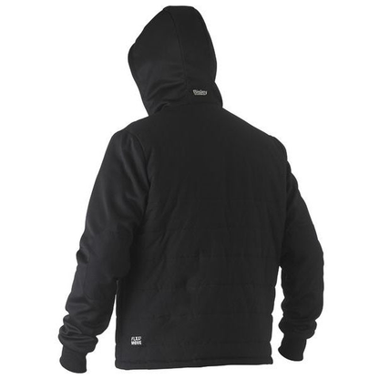 Bisley BJ6844 Flex and Move Puffer Fleece Hooded Jacket, rear view, black