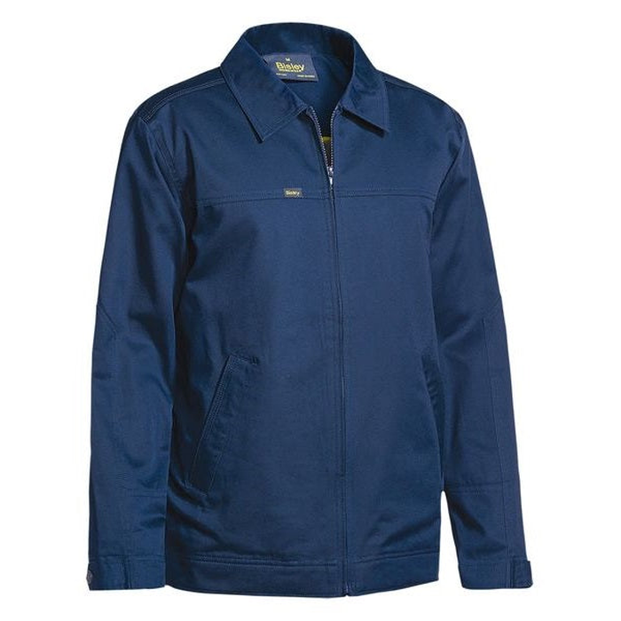Navy blue, multiple pockets, workwear, tradie worksite, front view, Bisley BJ6916 Cotton Drill Jacket