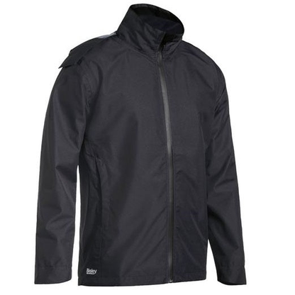 Mens Black, waterproof zip up Bisley BJ6926 Lightweight Ripstop Rain Jacket, front view