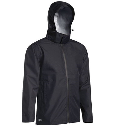 Bisley BJ6926 Lightweight Ripstop Rain Jacket, front view, black, hood up