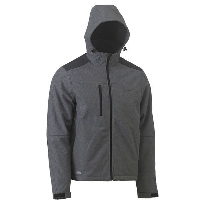 Charcoal grey, hooded, zip up, multiple pockets, Bisley BJ6937 Flex and Move Shield Jacket, front view