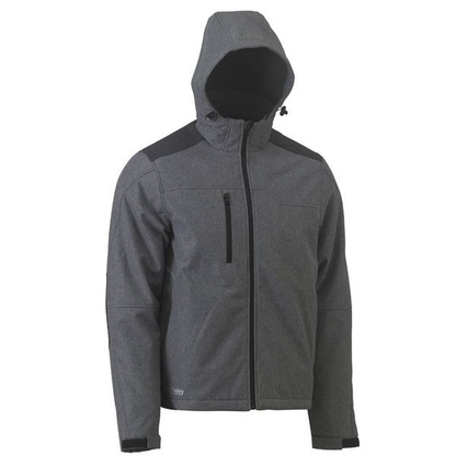 Charcoal grey, hooded, zip up, multiple pockets, Bisley BJ6937 Flex and Move Shield Jacket, front view