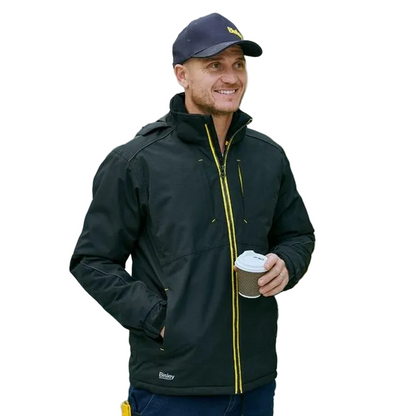 Model view, black, Bisley BJ6943 Flex and Move Heavy Duty Wet Weather Dobby Jacket