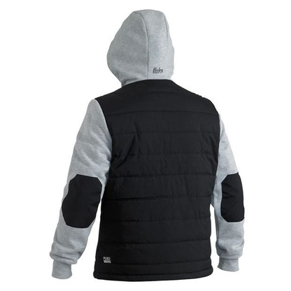 Bisley BJ6944 Flex and Move Contrast Puffer Fleece Hoodie, black/grey, rear view