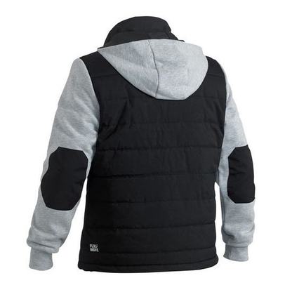 Bisley BJ6944 Flex and Move Contrast Puffer Fleece Hoodie, black and grey, rear view