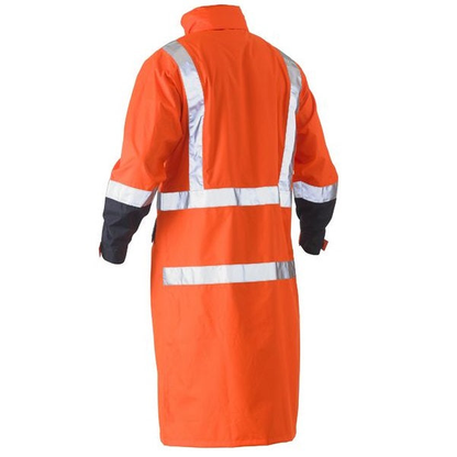 Bisley BJ6961T HiVs Long Rain Coat Taped, orange/navy, rear view
