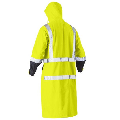 Bisley BJ6961T HiVs Long Rain Coat Taped, yellow/navy, rear view