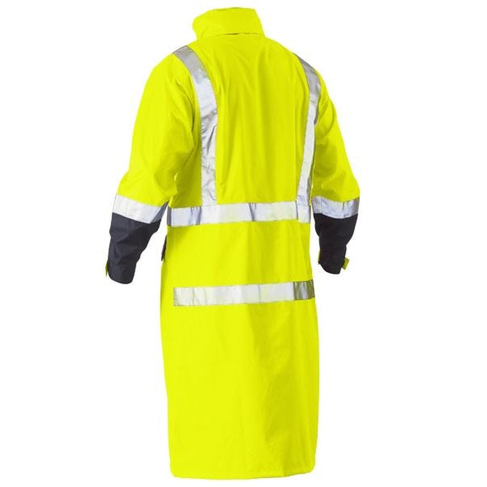 Bisley BJ6961T HiVs Long Rain Coat Taped, yellow/navy rear view no hood