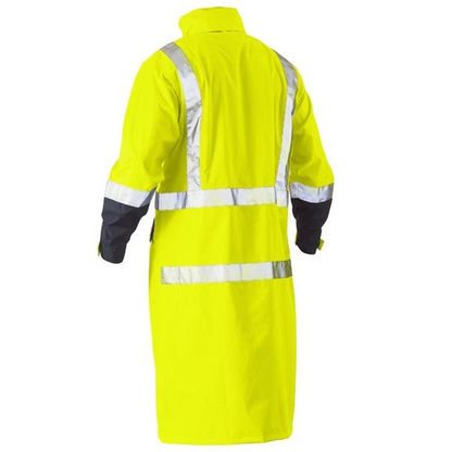 Bisley BJ6961T HiVs Long Rain Coat Taped, yellow/navy rear view no hood
