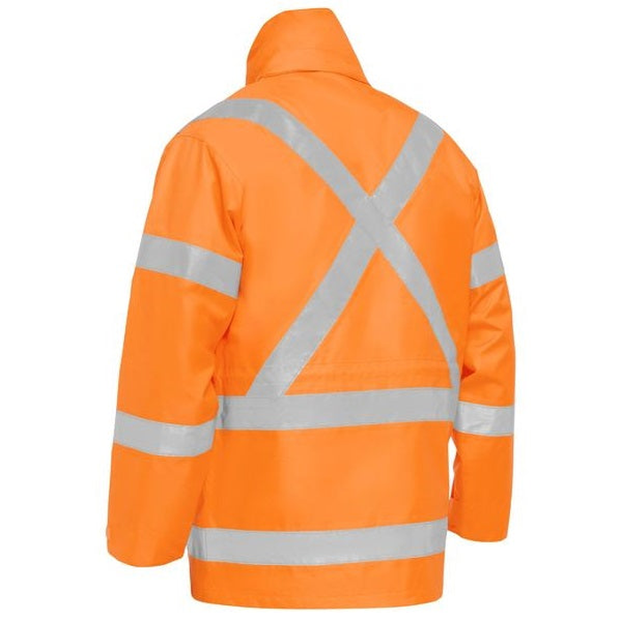 Rear view, Rail orange, Bisley BJ6974XT X Taped 4-in-1 Rain Jacket