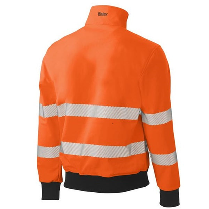 Bisley BJ6979T Taped HiVis Soft Shell Bomber Jacket, rear view, orange