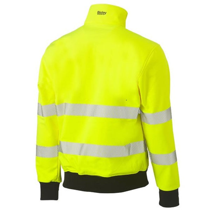 Back view, yellow, Bisley BJ6979T Taped HiVis Soft Shell Bomber Jacket