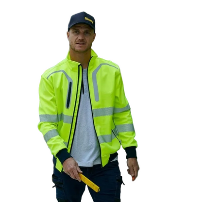 Bisley BJ6979T Taped HiVis Soft Shell Bomber Jacket, yellow model view
