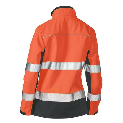 Bisley BJL6059T Womens Taped 2-Tone HiVis Soft Shell Jacket, orange, rear view
