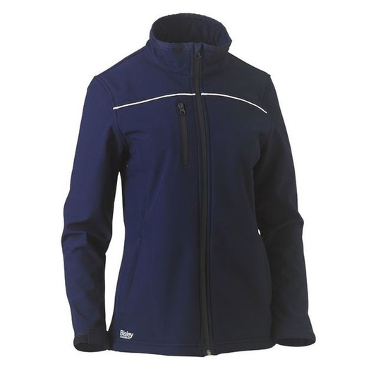 Navy blue, front view, zip up, front pockets, Bisley BJL6060 Womens Soft Shell Jacket