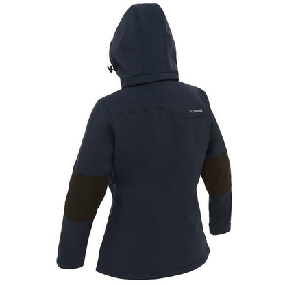 Bisley BJL6570 Womens Flex And Move Hooded Soft Shell Jacket navy blue, rear hooded view