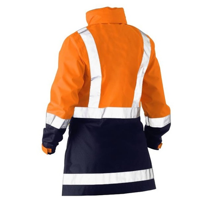 Bisley BJL6766T Womens Taped Hivis Recycled Rain Shell Jacket orange/navy rear view