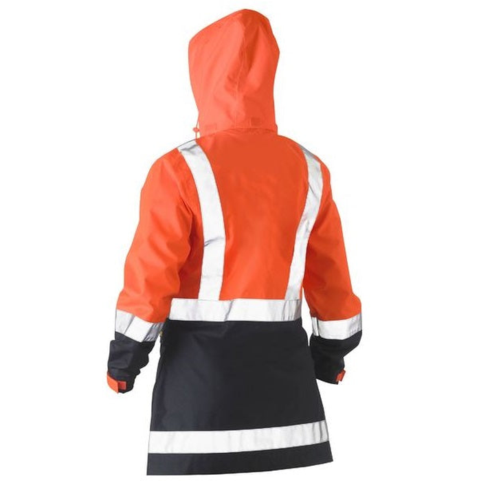 Bisley BJL6966T Womens H Taped 2-Tone HiVs Rain Jacket, orange/navy, rear view
