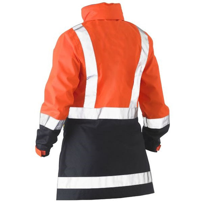 Bisley BJL6966T Womens H Taped 2-Tone HiVs Rain Jacket, orange/navy, rear view