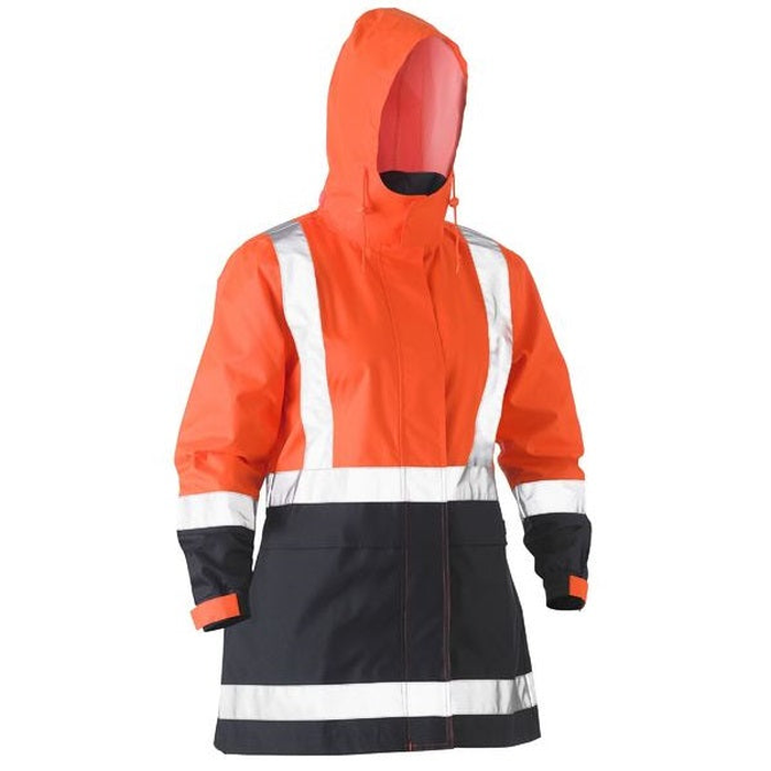 Bisley BJL6966T Womens H Taped 2-Tone HiVs Rain Jacket orange/navy, front view
