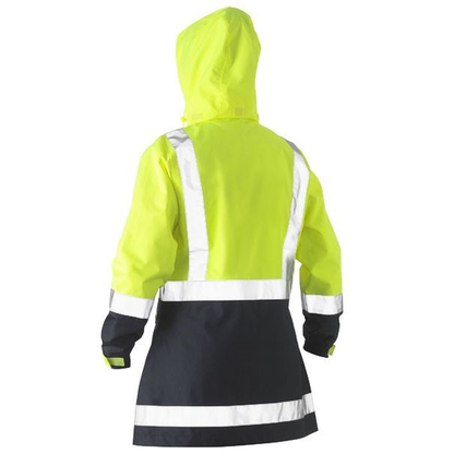 yellow/navy, rear view, Bisley BJL6966T Womens H Taped 2-Tone HiVs Rain Jacket