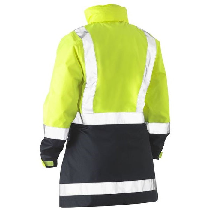 Yellow/navy rear view, Bisley BJL6966T Womens H Taped 2-Tone HiVs Rain Jacket
