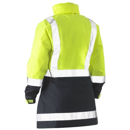 Yellow/navy rear view, Bisley BJL6966T Womens H Taped 2-Tone HiVs Rain Jacket