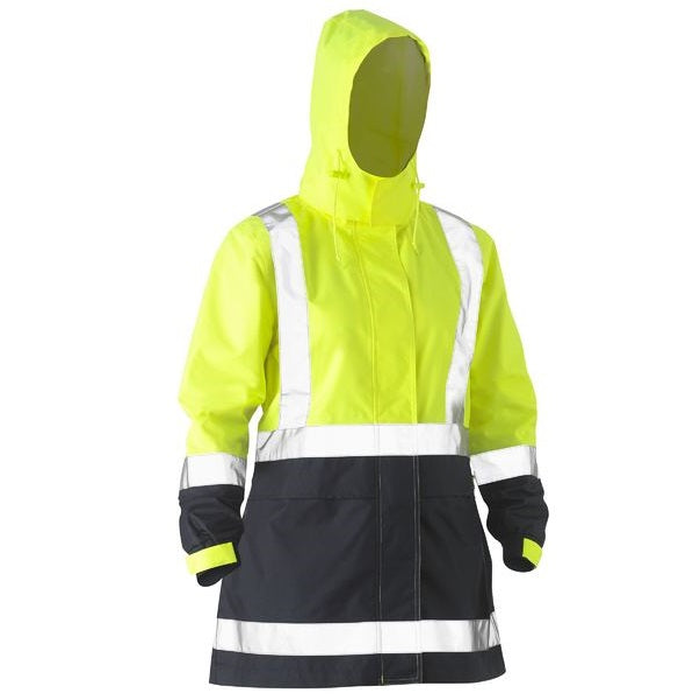 Yellow/navy, double waterproofed fabric, Bisley BJL6966T Womens H Taped 2-Tone HiVs Rain Jacket, front view