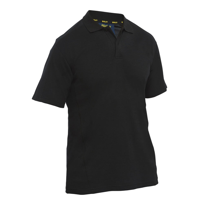 Traditional fit, black short-sleeve polo shirt with a collar and a two-button placket, Bisley BK1202 Short Sleeve Polo front view