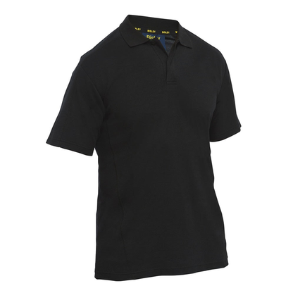 Traditional fit, black short-sleeve polo shirt with a collar and a two-button placket, Bisley BK1202 Short Sleeve Polo front view