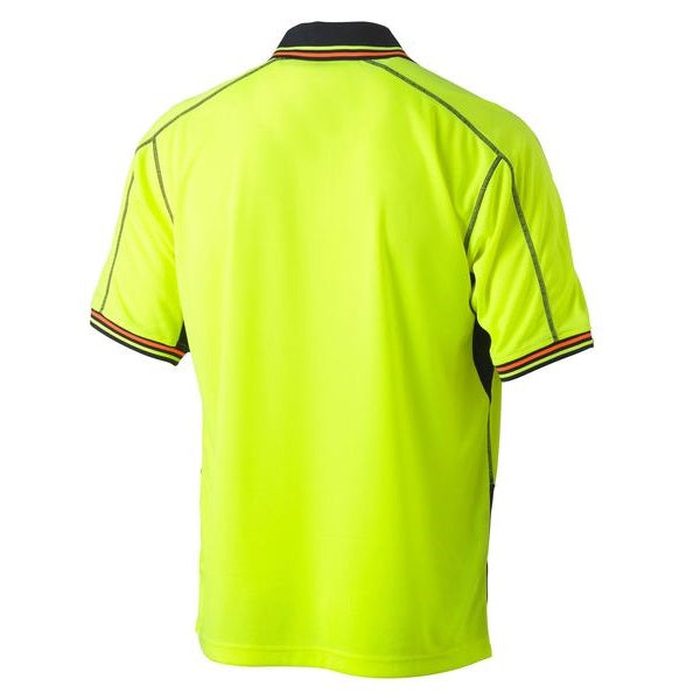 High visibility yellow/navy, rear view, Bisley BK1219 2-Tone HiVis Polyester Mesh Short Sleeve Polo Shirt