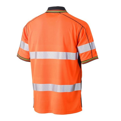 Orange/navy, rear view, Bisley BK1219T Taped 2-Tone HiVis Polyester Mesh Short Sleeve Polo Shirt