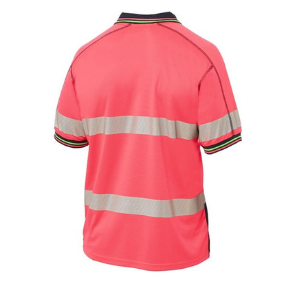 Pink/navy, rear view, Bisley BK1219T Taped 2-Tone HiVis Polyester Mesh Short Sleeve Polo Shirt