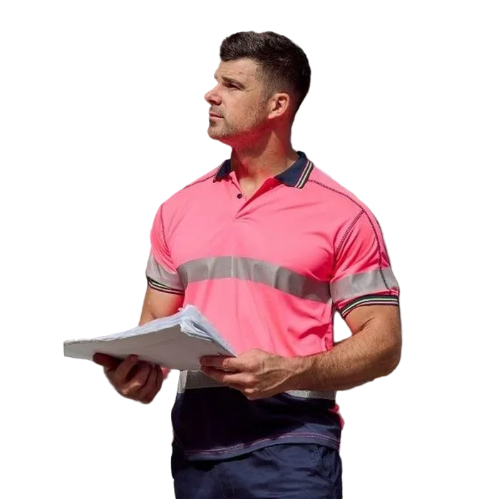 Model view, Bisley BK1219T Taped 2-Tone HiVis Polyester Mesh Short Sleeve Polo Shirt