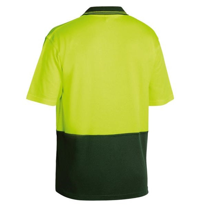 Yellow/bottle green, rear view, Bisley BK1234 2-Tone HiVis Polo Short Sleeve Shirt
