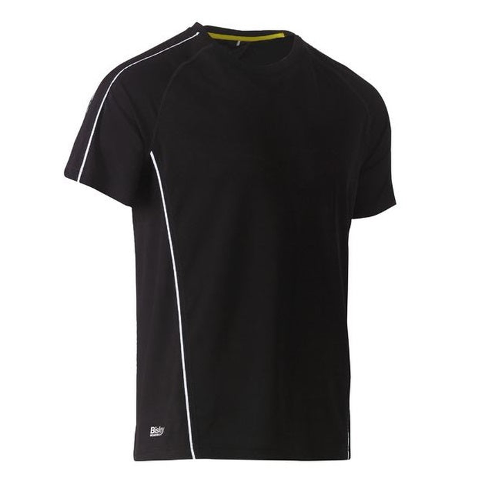 Black with white contrast piping, mens, everyday, trades, Bisley BK1426 Cool Mesh T-Shirt with Reflective Piping, front view
