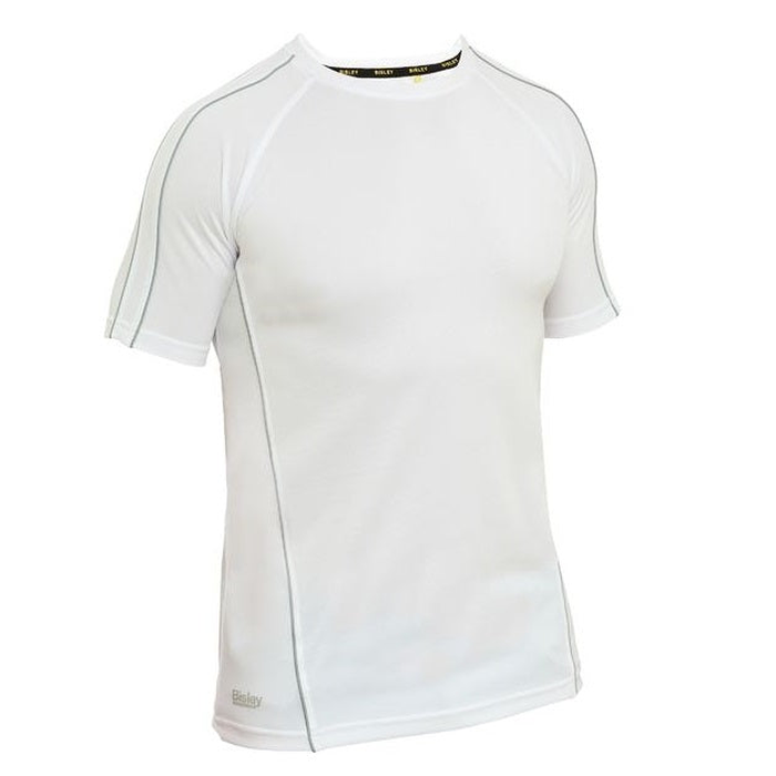 White with contrasting piping, Bisley BK1426 Cool Mesh T-Shirt with Reflective Piping, crew neck, worksite, front view
