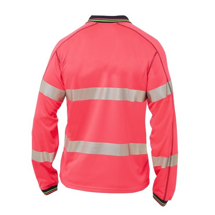 Bisley BK6219T Taped 2-Tone HiVis Polyester Mesh Long Sleeve Polo Shirt, pink/navy, rear view