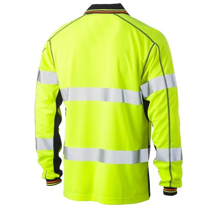 yellow/navy, rear view, Bisley BK6219T Taped 2-Tone HiVis Polyester Mesh Long Sleeve Polo Shirt