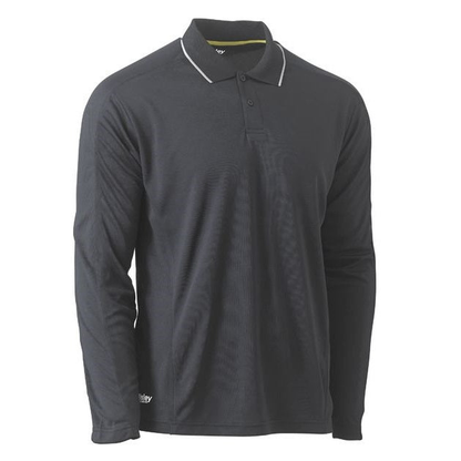 Mens charcoal, breathable, moisture wicking, Bisley BK6425 Cool Mesh Long Sleeve Polo With Reflective Piping, front view